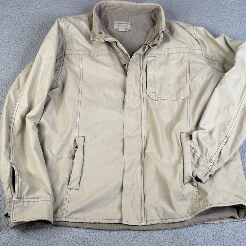 CARBON 2 COBALT Jacket Men Large Khaki Cotton Full Zip Snap Button Lined Utility